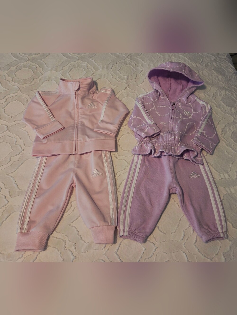 Adidas 3M Pink and Lilac Baby Girl Tracksuit Duo